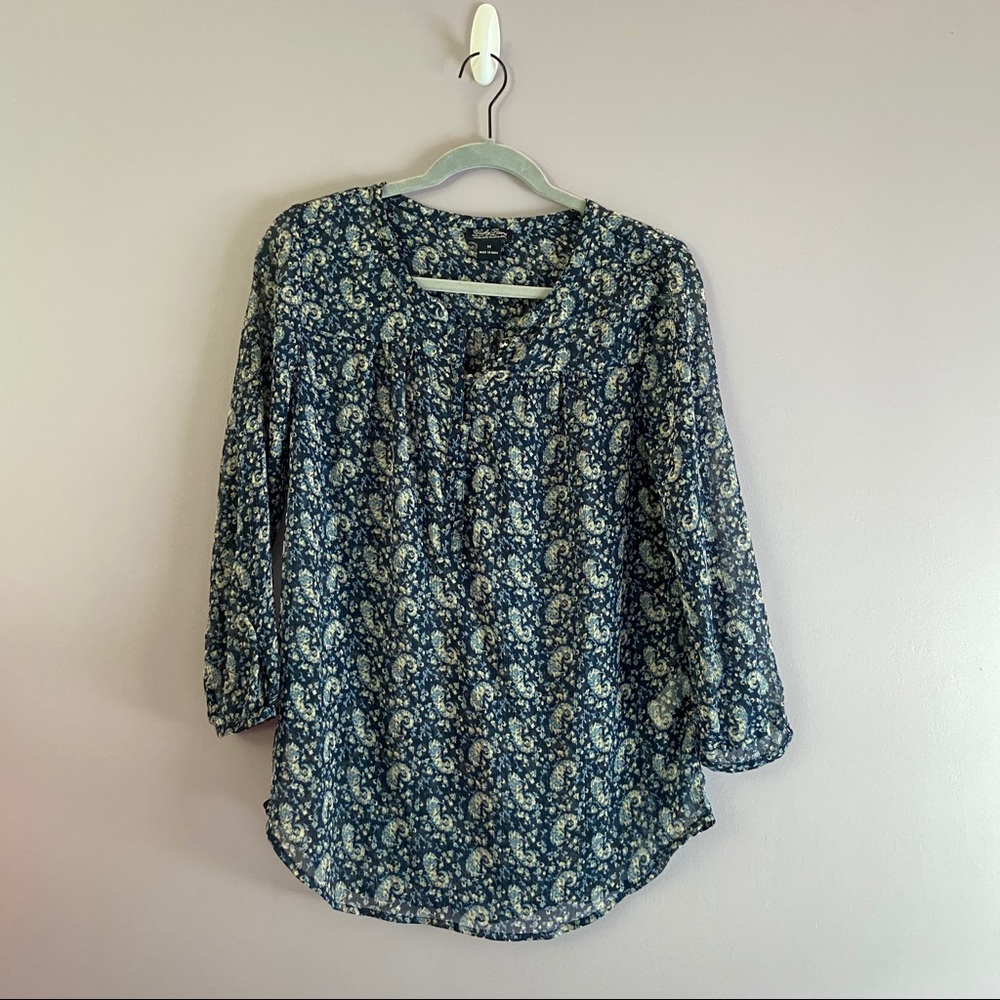 Lucky Brand 1/4 Button Front Printed Top